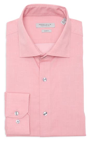 Perry Ellis Luxe Slim Fit Solid Dress Shirt In Pink