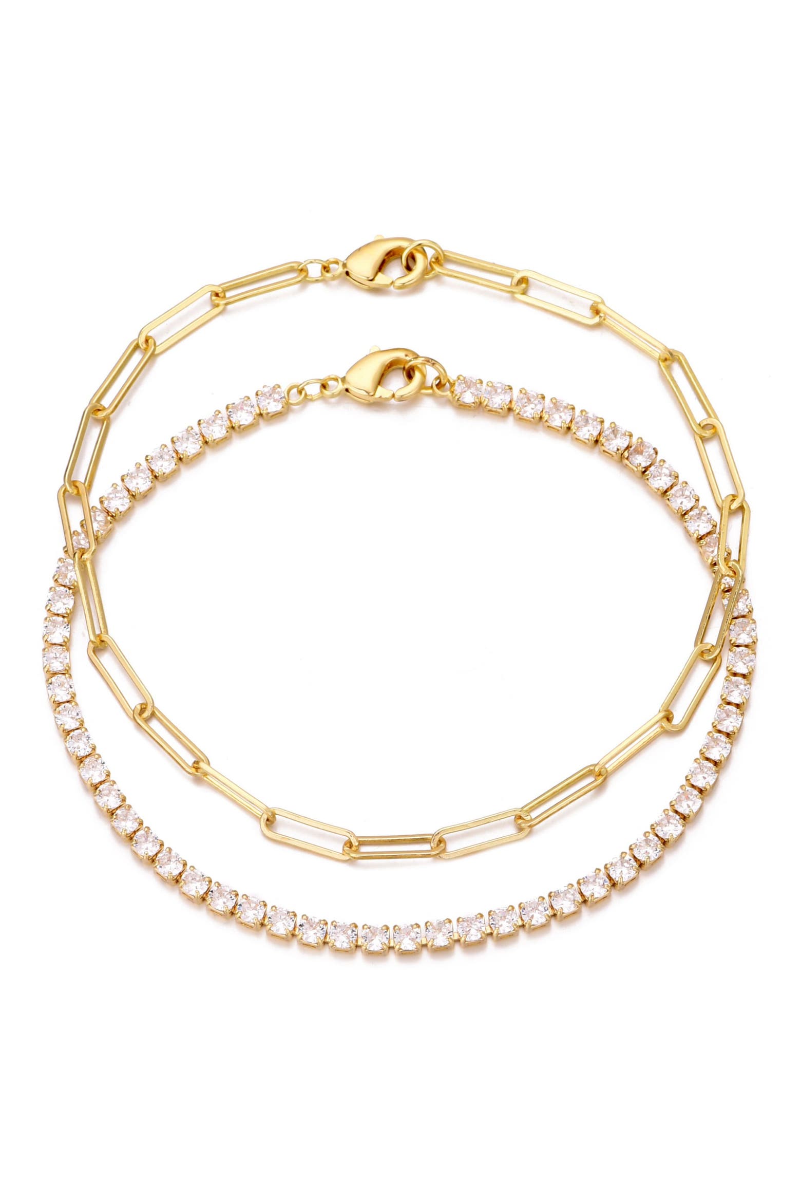 Paper Chain Coding Adornia 14K Gold Plated Paper Clip Chain & Crystal Tennis Bracelet Set ...