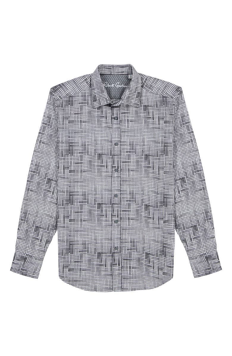 Robert Graham Berkley Geo Pattern Stretch Cotton Button-Up Shirt, Alternate, color, Light Grey