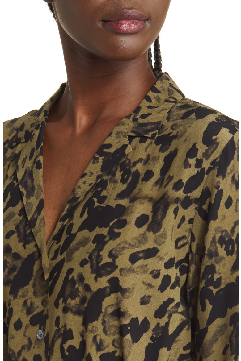 Beatrice Animal Print Long Sleeve Shirtdress, Alternate, color, OLIVE WATERCOLOR LEOPARD
