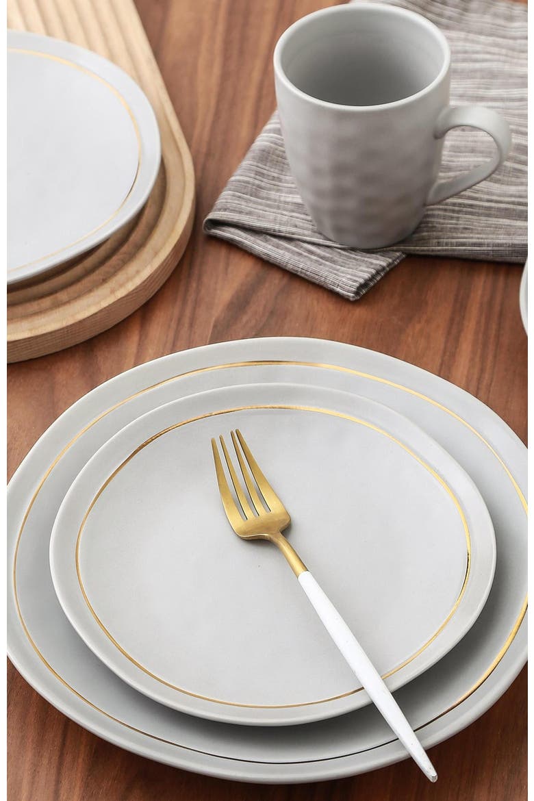 Clara Porcelain 16-Piece Dinnerware Set, Alternate, color, Gray