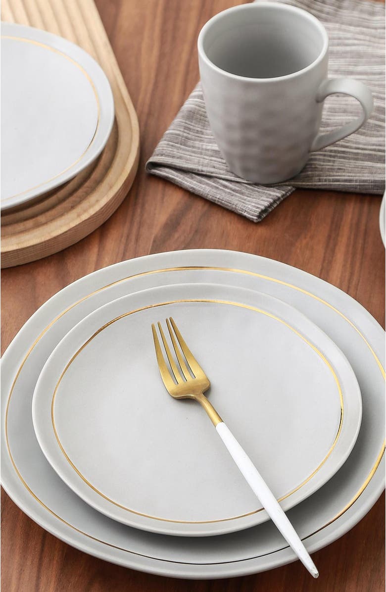 Stone Lain Clara Porcelain 16-Piece Dinnerware Set, Alternate, color, Gray