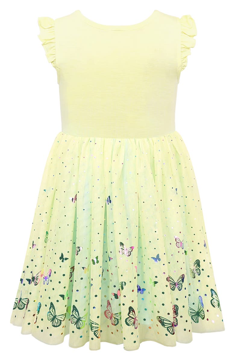 Zunie Kids' Flutter Sleeve Butterfly Foil Dress, Alternate, color, Yellow