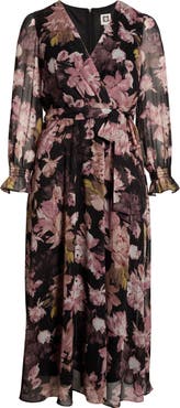 Anne Klein Metallic Long Sleeve Faux Wrap Maxi Dress