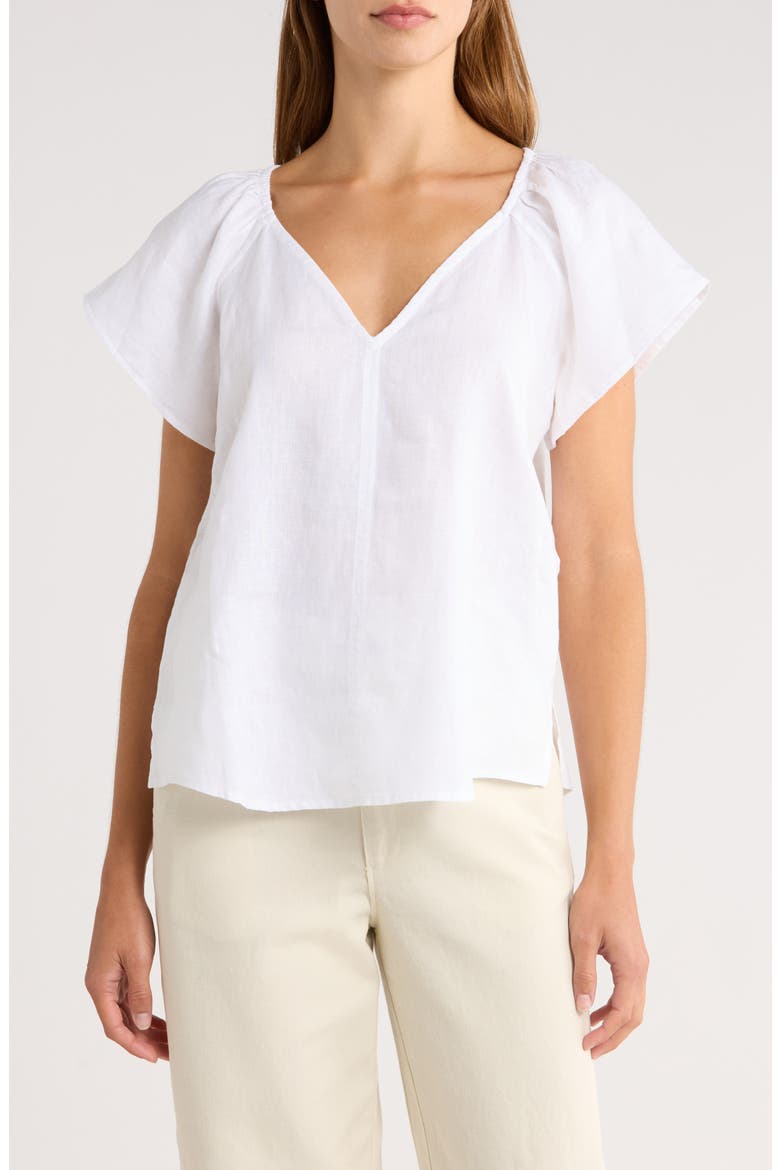 Coastalina Flutter Sleeve Linen Top, Main, color, WHITE