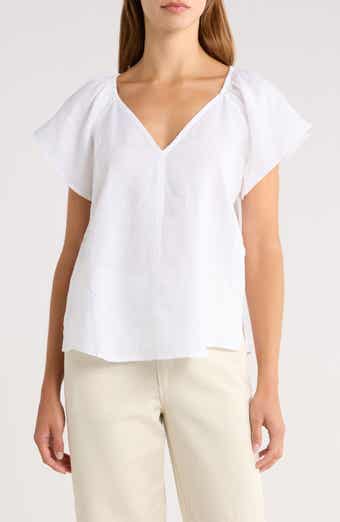 Coastalina Flutter Sleeve Linen Top
