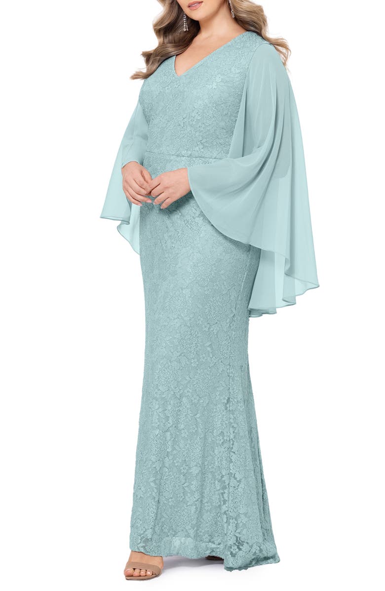 Betsy & Adam Lace Cape Sleeve Gown, Alternate, color, 