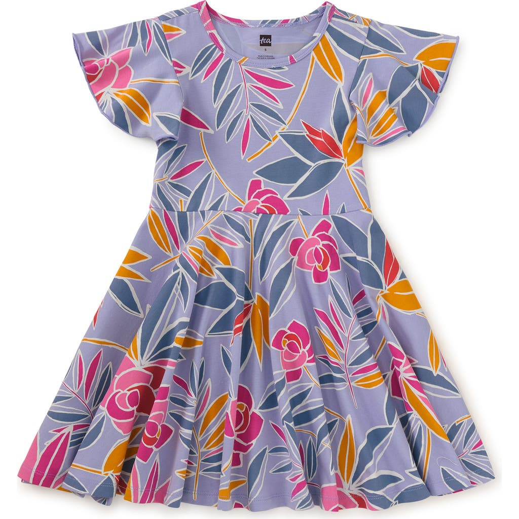 Tea Collection Flutter Sleeve Twirl Dress In Tropical Gardenias