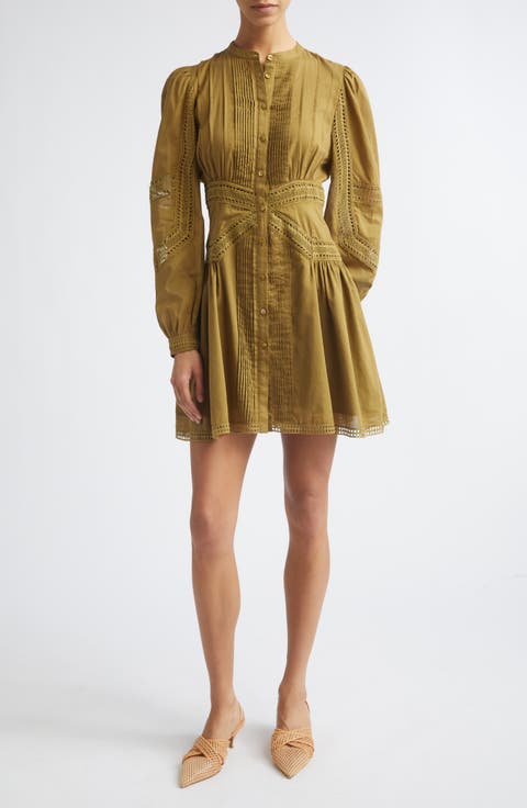 Elysia Pintuck Lace Long Sleeve Minidress