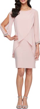 SL FASHIONS Cold Shoulder Long Sleeve Capelet Cocktail Dress