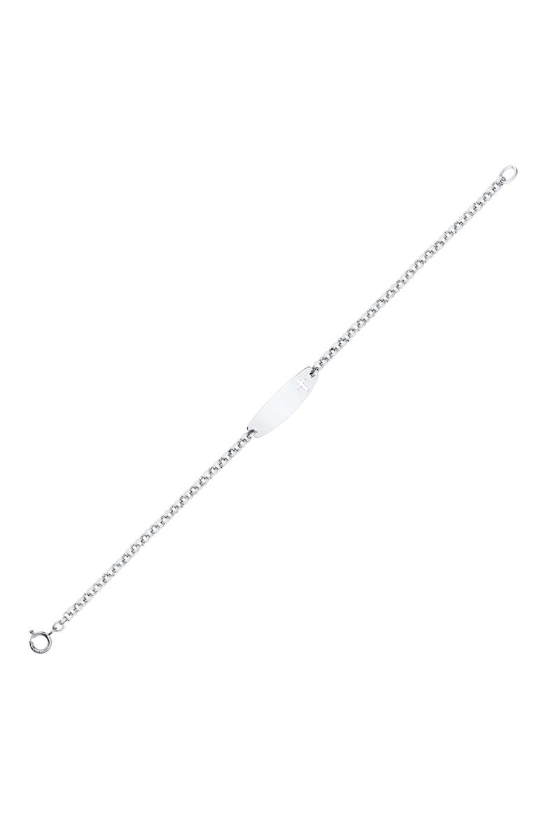 Cutout Identity Tag Sterling Silver Bracelet, Main, color, SILVER/CROSS
