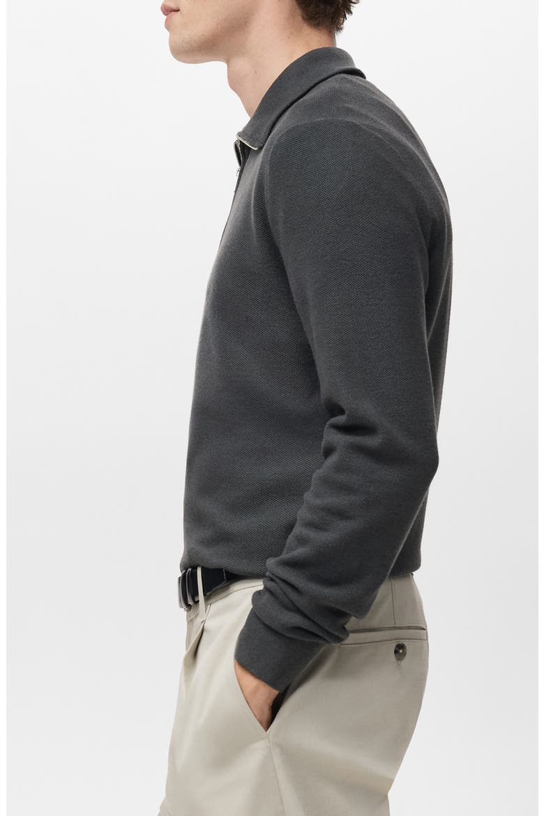 Half Zip Piqué Sweater, Alternate, color, DARK GREY