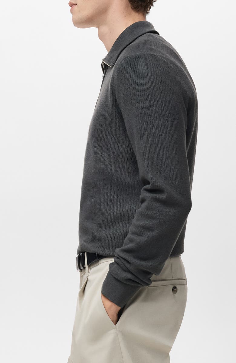 MANGO Half Zip Piqué Sweater, Alternate, color, Dark Grey
