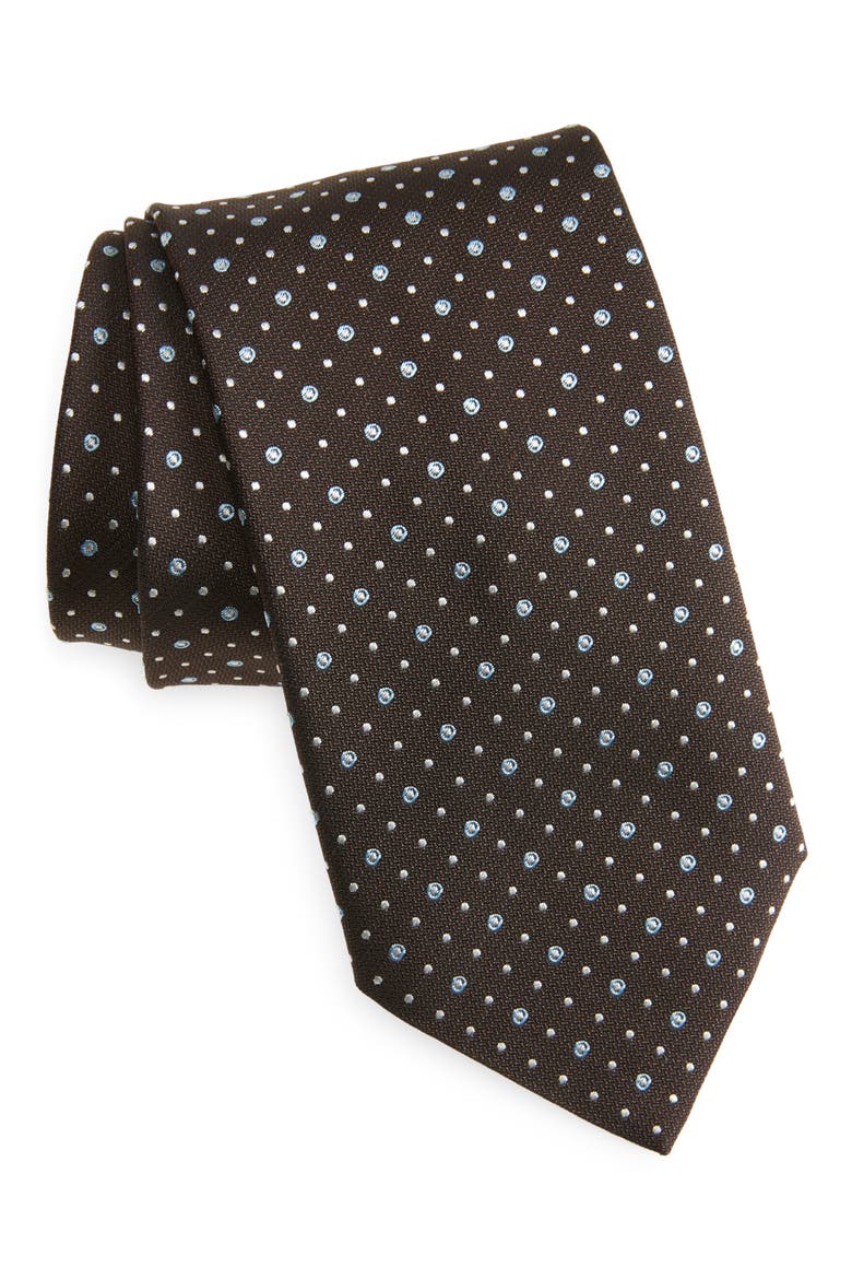 Medallion Silk Blend Tie, Main, color, DARK BROWN