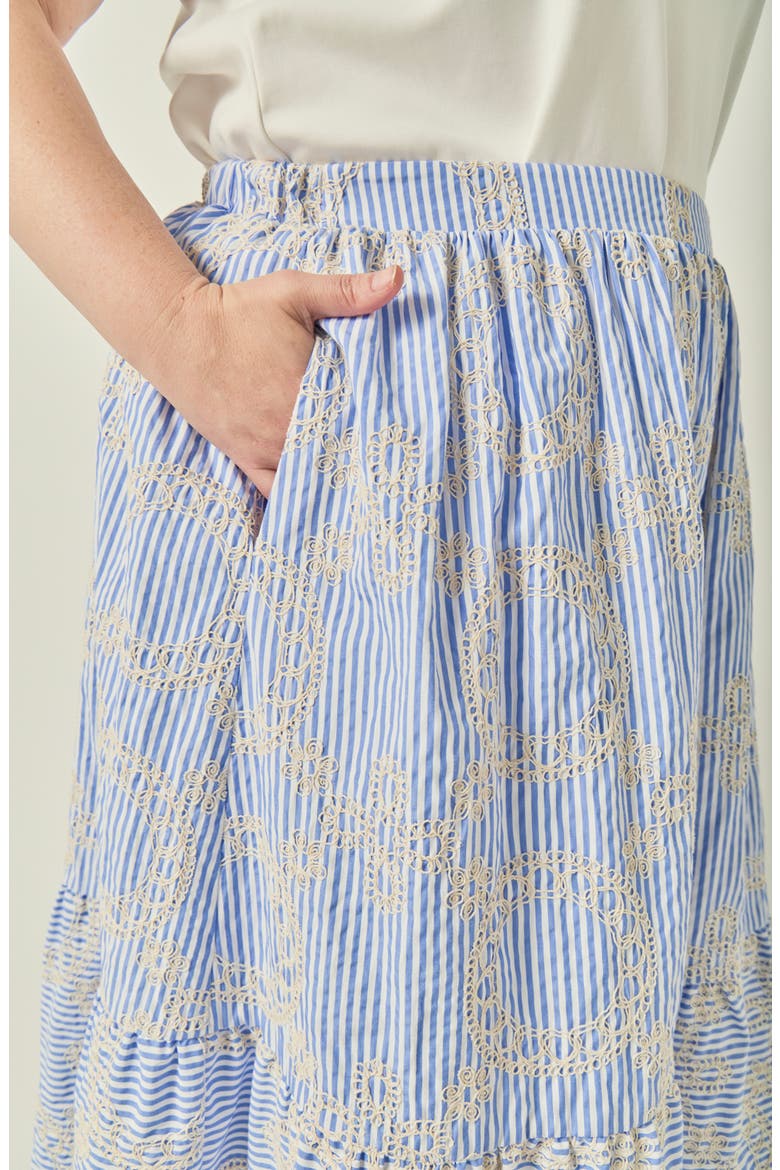 Embroidered Stripe Midi Skirt, Alternate, color, BLUE