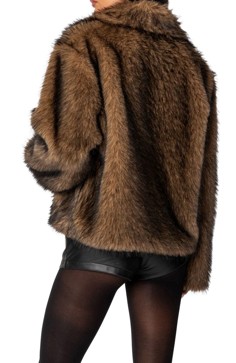 EDIKTED Faux Fur Jacket, Alternate, color, Brown