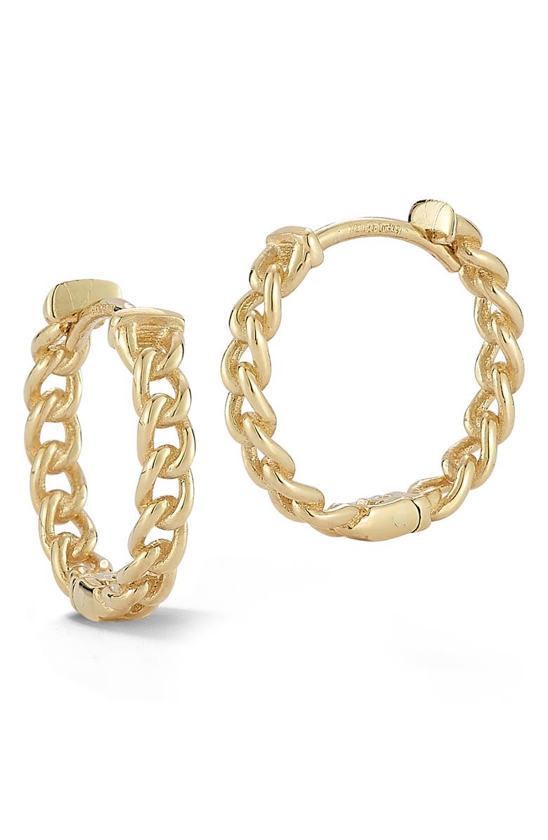 Ember Fine Jewelry Curb Link Huggie Hoop Earrings, Main, color, Gold