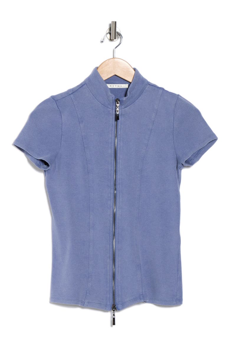 Short Sleeve Zip Up Top, Alternate, color, MARLIN