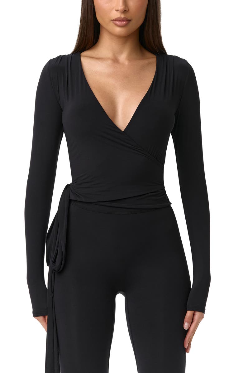 Naked Wardrobe Naked Wrap Top, Main, color, Black