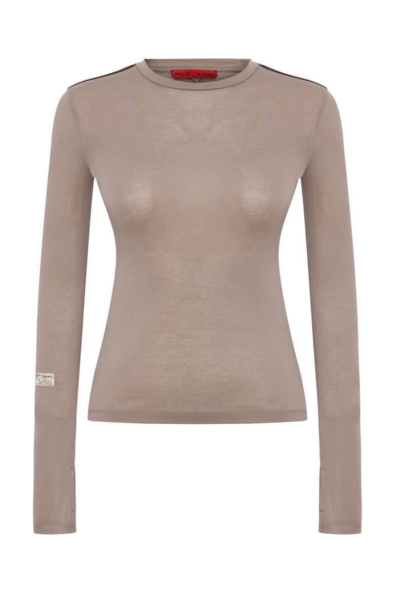 Silken Touch Sheer Long-Sleeve Top, Main, color, beige