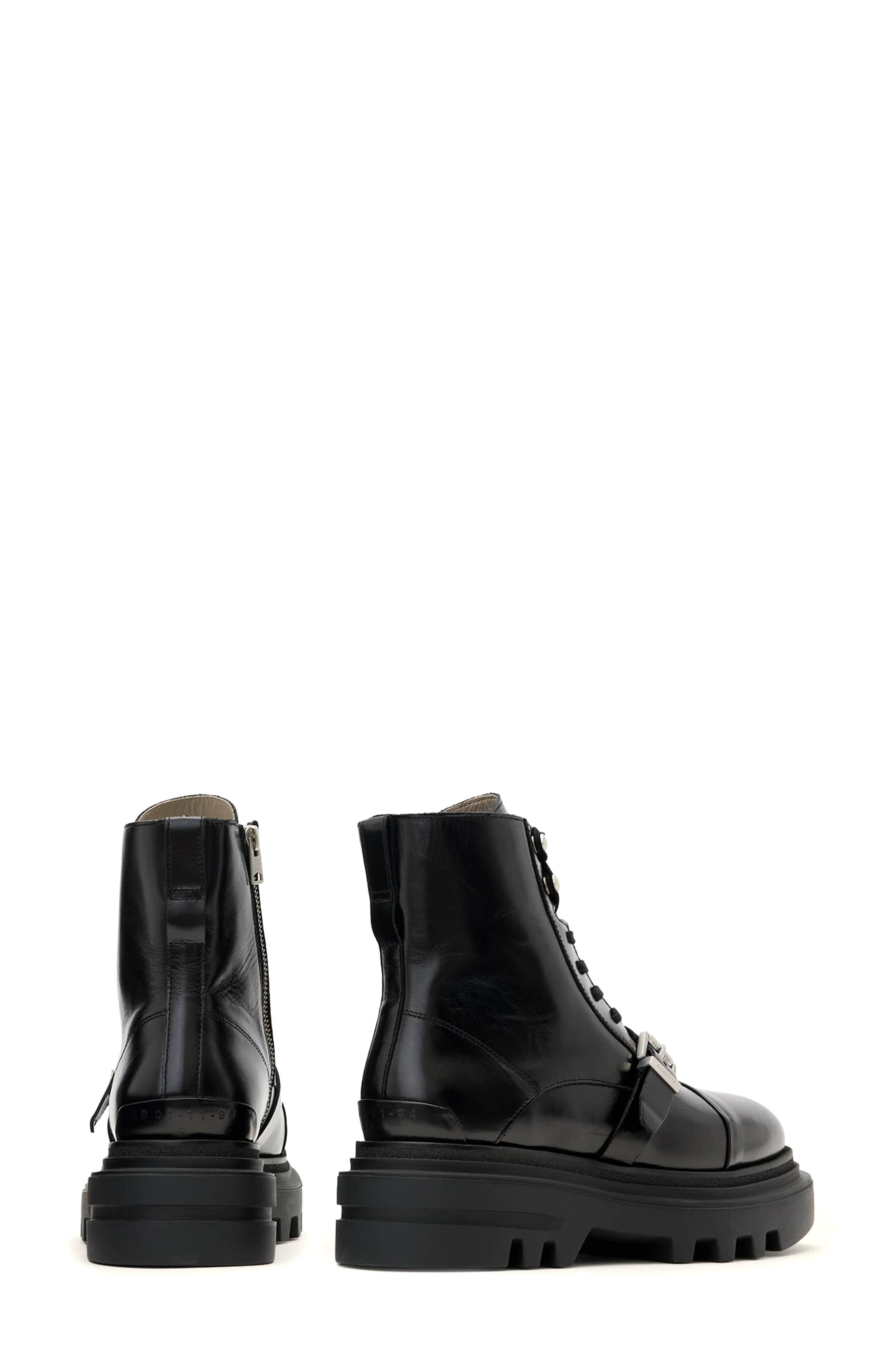 AllSaints Astrid Combat Boot, Alternate, color, Black Shine