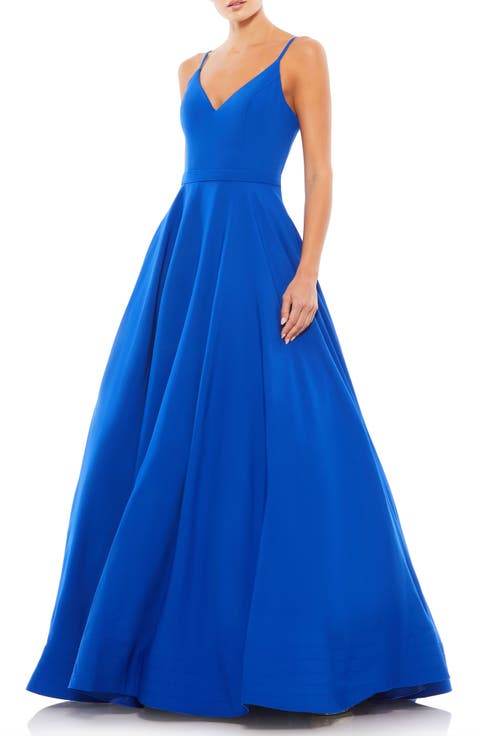 Women’s V-Neck Ball Gown with Belted A-Line Skirt