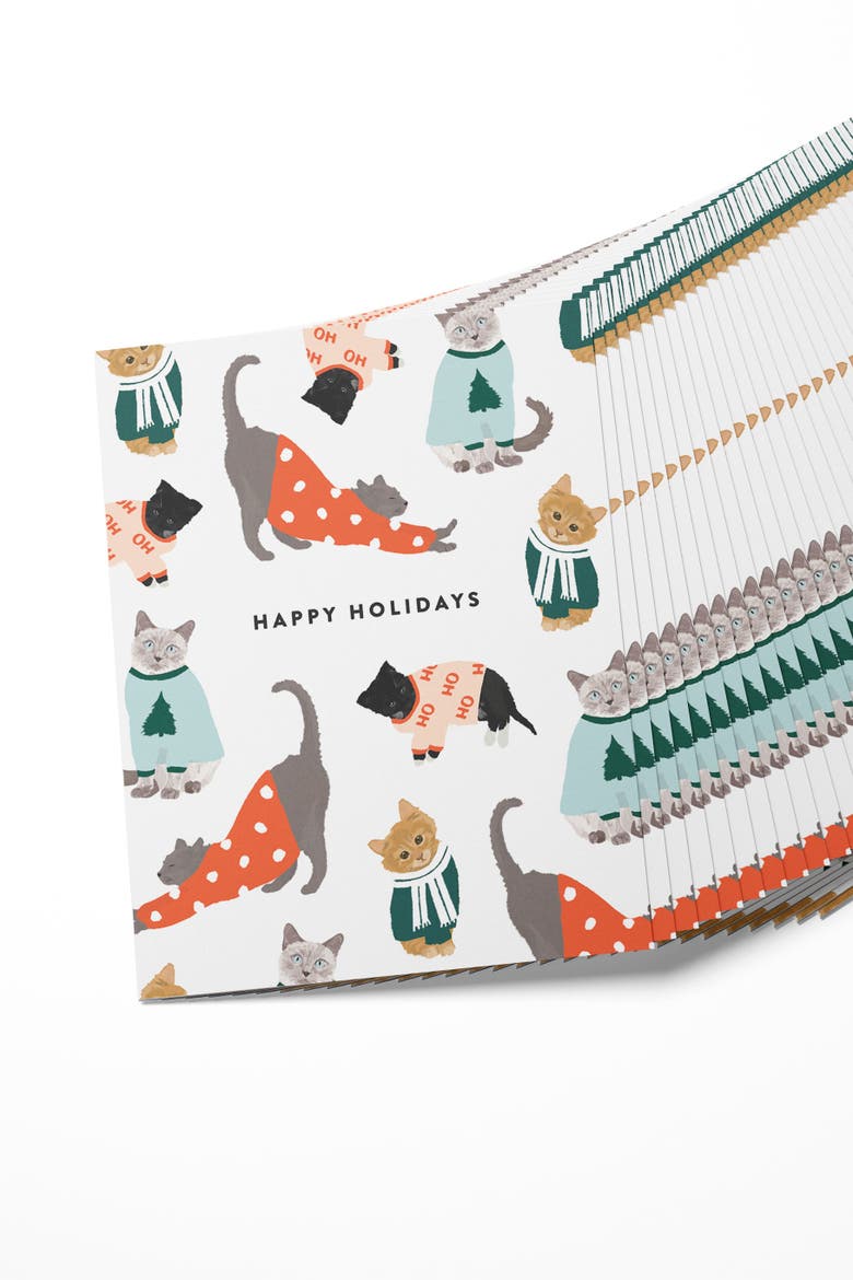 Holiday Cat Cards Boxed Set of 8 Cards, Alternate, color, Red Envelopes