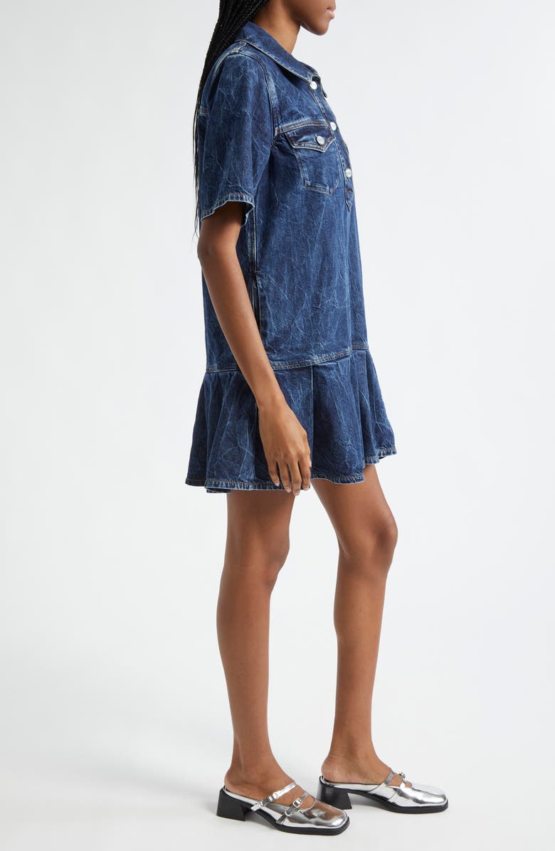 Ganni Crinkle Future Organic Cotton Blend Denim Minidress, Alternate, color, 