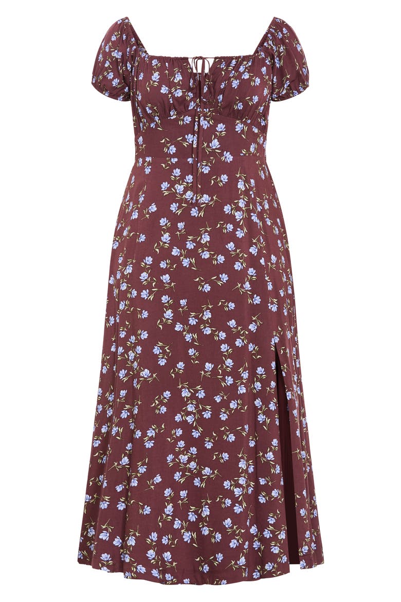 Abbie Floral Print Midi Dress, Alternate, color, COCOA MEADOW