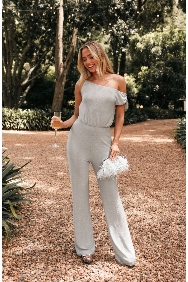 Heather Sparkle One-Shoulder Jumpsuit, Alternate, color, SAGE