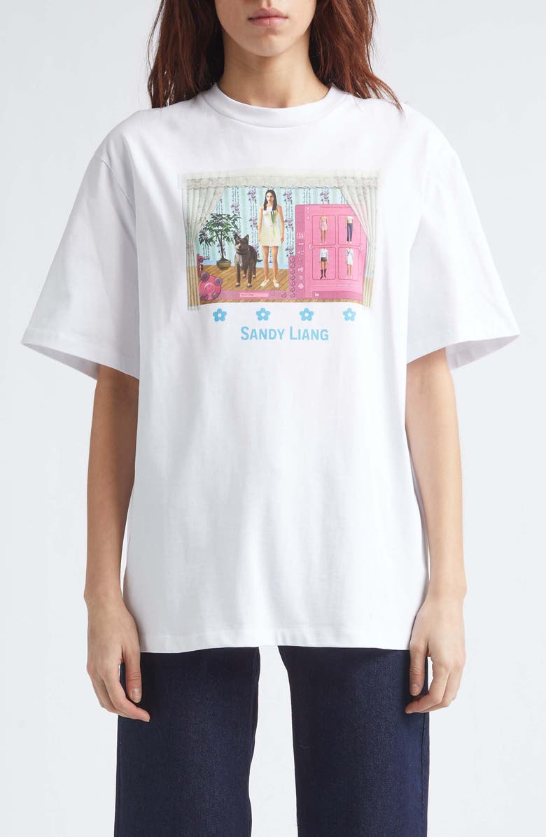 Sandy Liang Simi Boxy Graphic T-Shirt, Main, color, White
