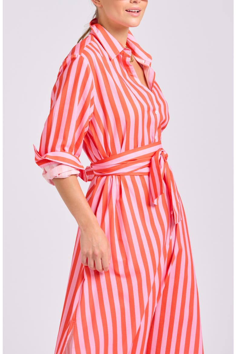 Mixed Stripe Long Sleeve Shirtdress, Alternate, color, PINK PAPAYA STRIPE