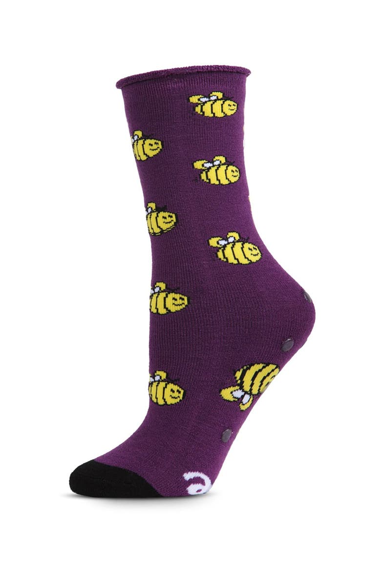 Big Kid's Bee Well Soon Greeting Card Crew Socks, Alternate, color, Imperial Purple