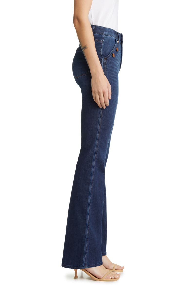 Button Trim Flare Jeans, Alternate, color, INDIGO