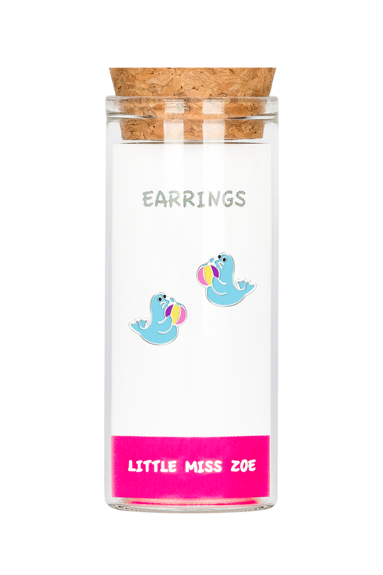 Kids' Sterling Silver Seal Stud Earrings in Gift Bottle, Main, color, Blue