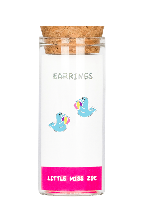 Kids' Sterling Silver Seal Stud Earrings in Gift Bottle