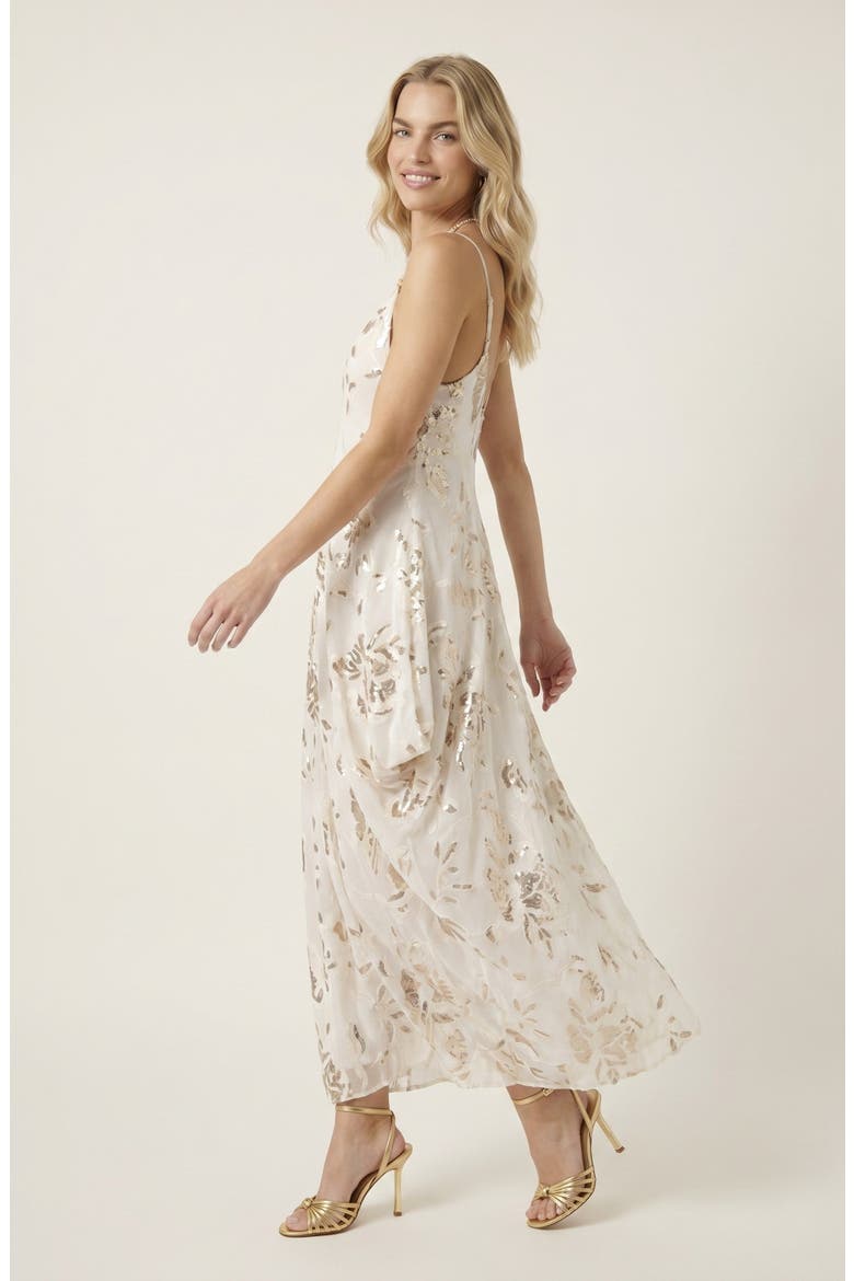 Embroidered Sequin Midi Dress, Alternate, color, Ivory / Gold