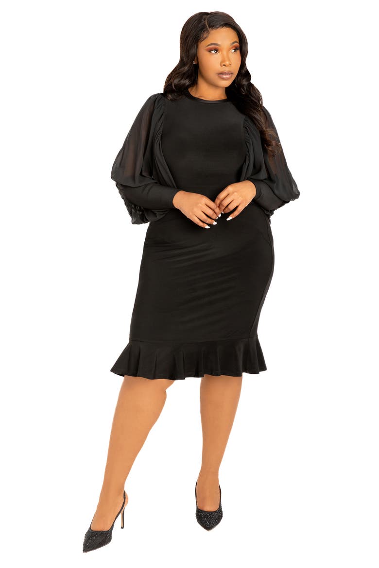 Volume Sleeve Body-Con Dress, Alternate, color, BLACK