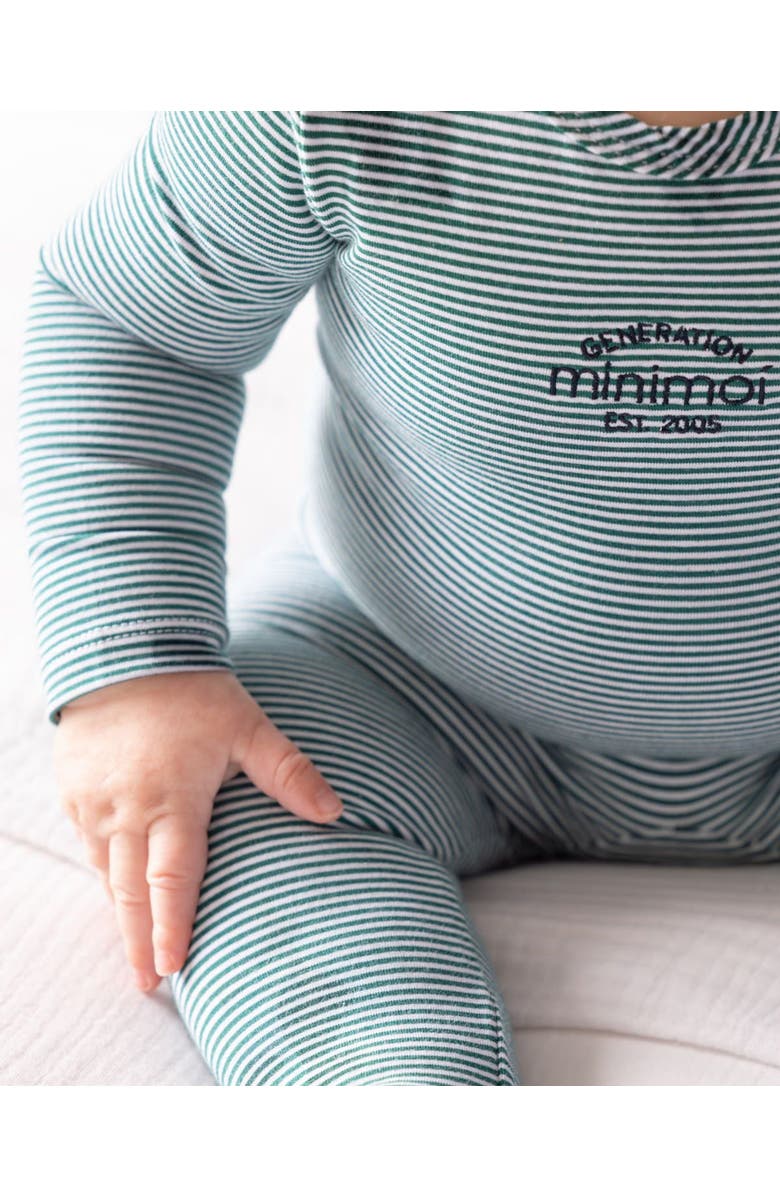 MiniMoi Baby and Toddler Stretchy Mini-Striped Cotton-Rich Footie, Alternate, color, Emerald Green