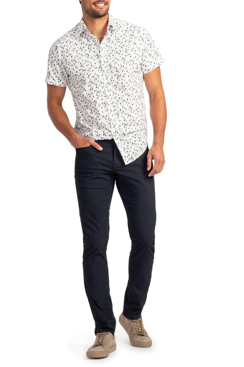 Richmond Bay Sports Fit Sailboat Print Short Sleeve Button-Up Shirt, Alternate, color, SNOW