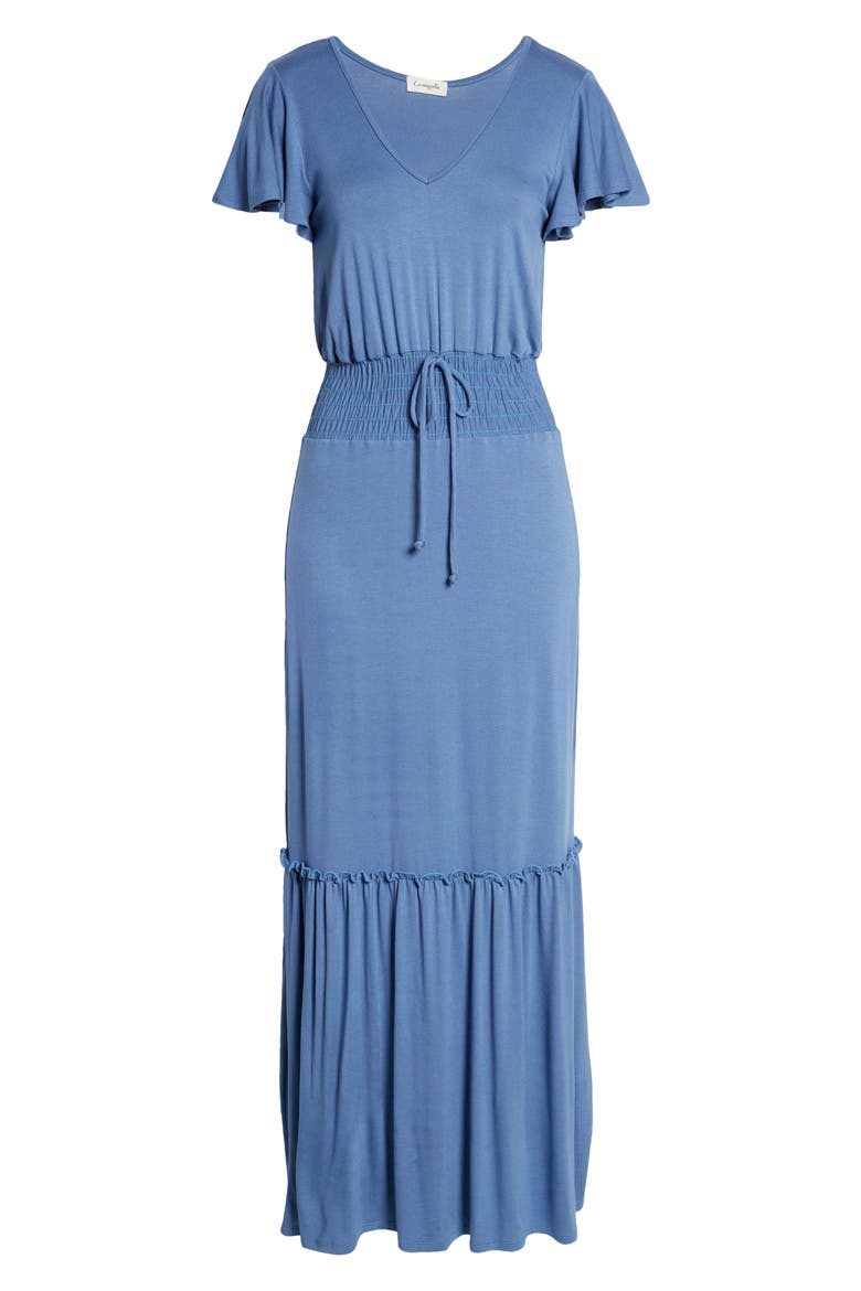 Smock Waist Knit Maxi Dress, Alternate, color, DENIM