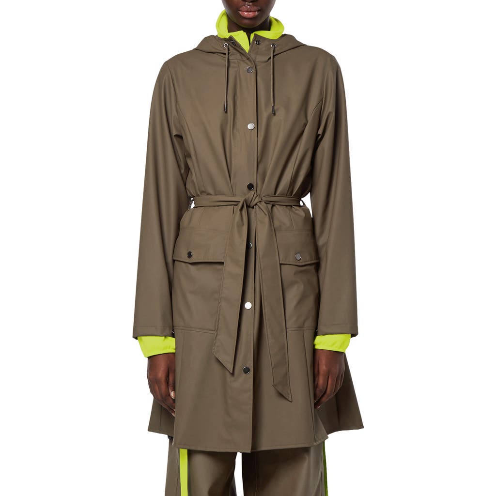 Rains Curve Waterproof Belted Jacket In Brown