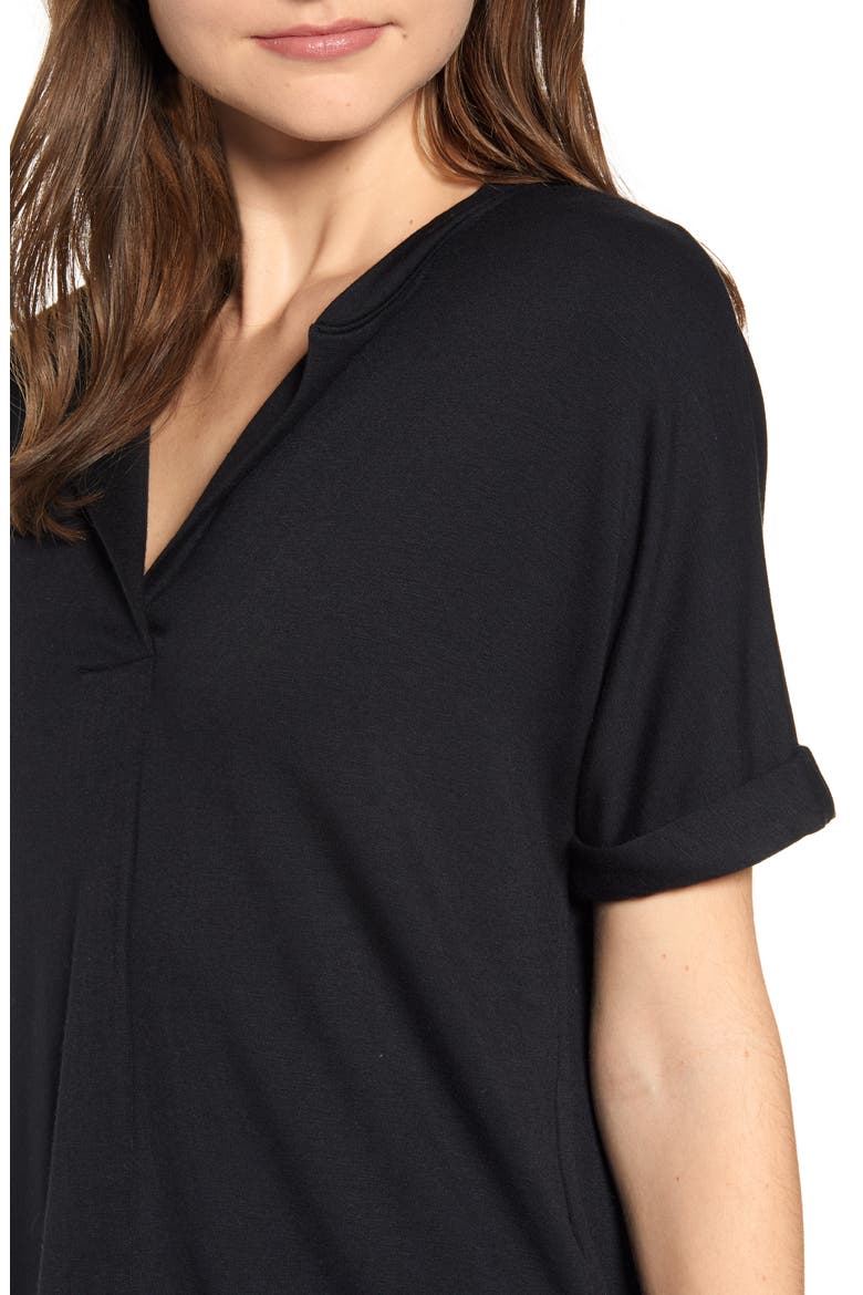 Signaturesoft Split Neck Tee, Alternate, color, BLACK