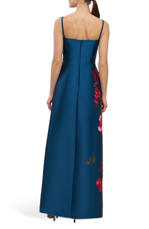 Kay Unger Floral Maxi Jumpsuit In Blue