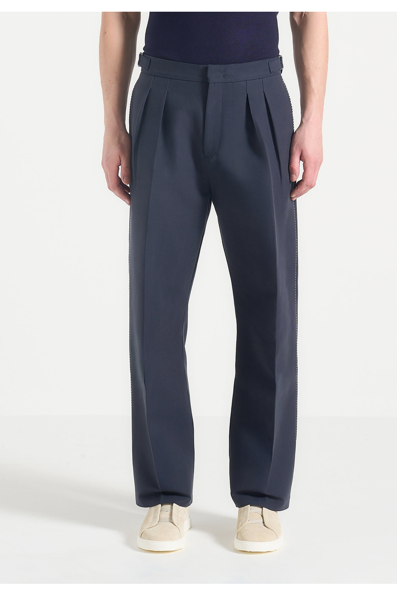 Nolan Twin Pleat Chino Trousers with Stitch Detail, Alternate, color, Navy