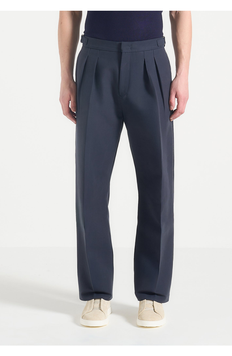 Manière De Voir Nolan Twin Pleat Chino Trousers with Stitch Detail, Alternate, color, Navy