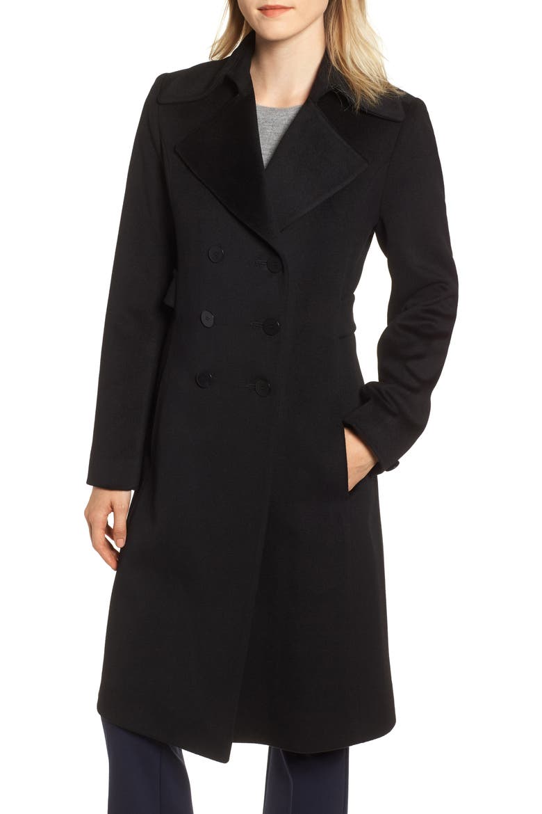 Double Breasted Loro Piana Wool Coat, Main, color, BLACK