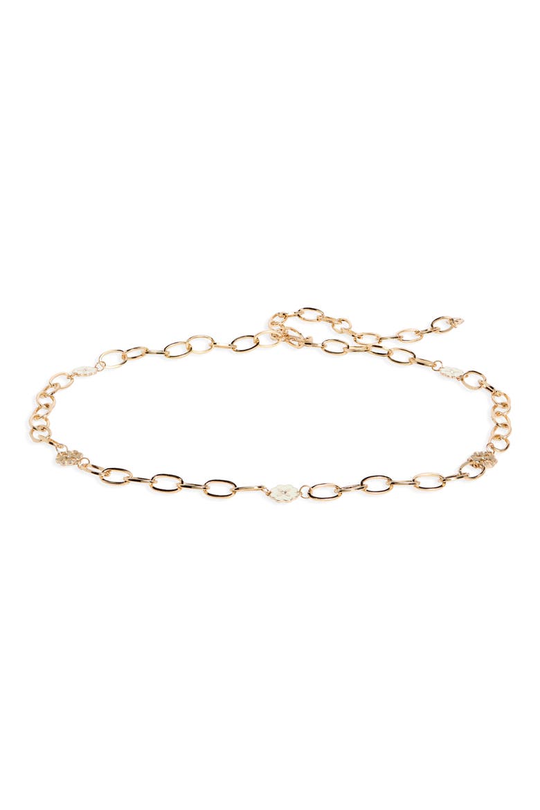 floral charm chain belt, Main, color, CREAM / POLISHED GOLD