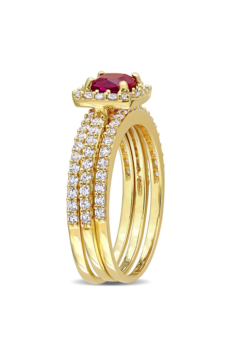 DELMAR Lab Created White Sapphire & Lab Created Ruby Stackable Ring Set, Alternate, color, Red