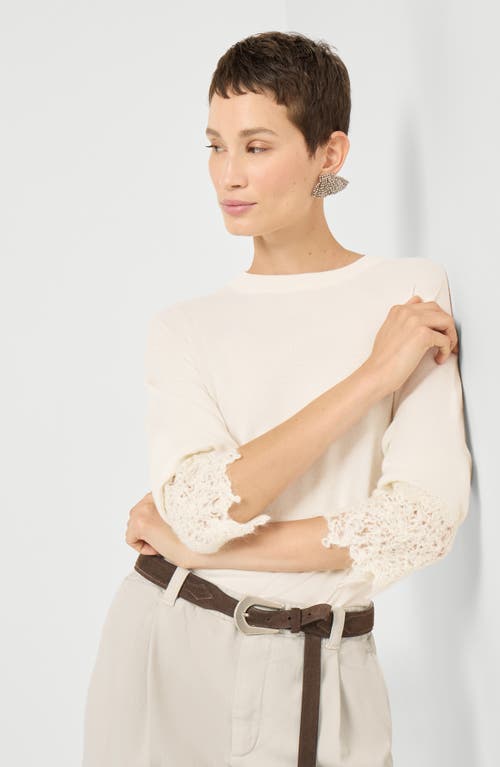 Brunello Cucinelli Cashmere Wispy Lace-cuff Sweater In White